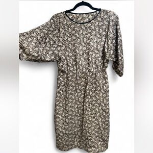 Vintage Black Pink and Cream Paisley Midi Chiffon Dress